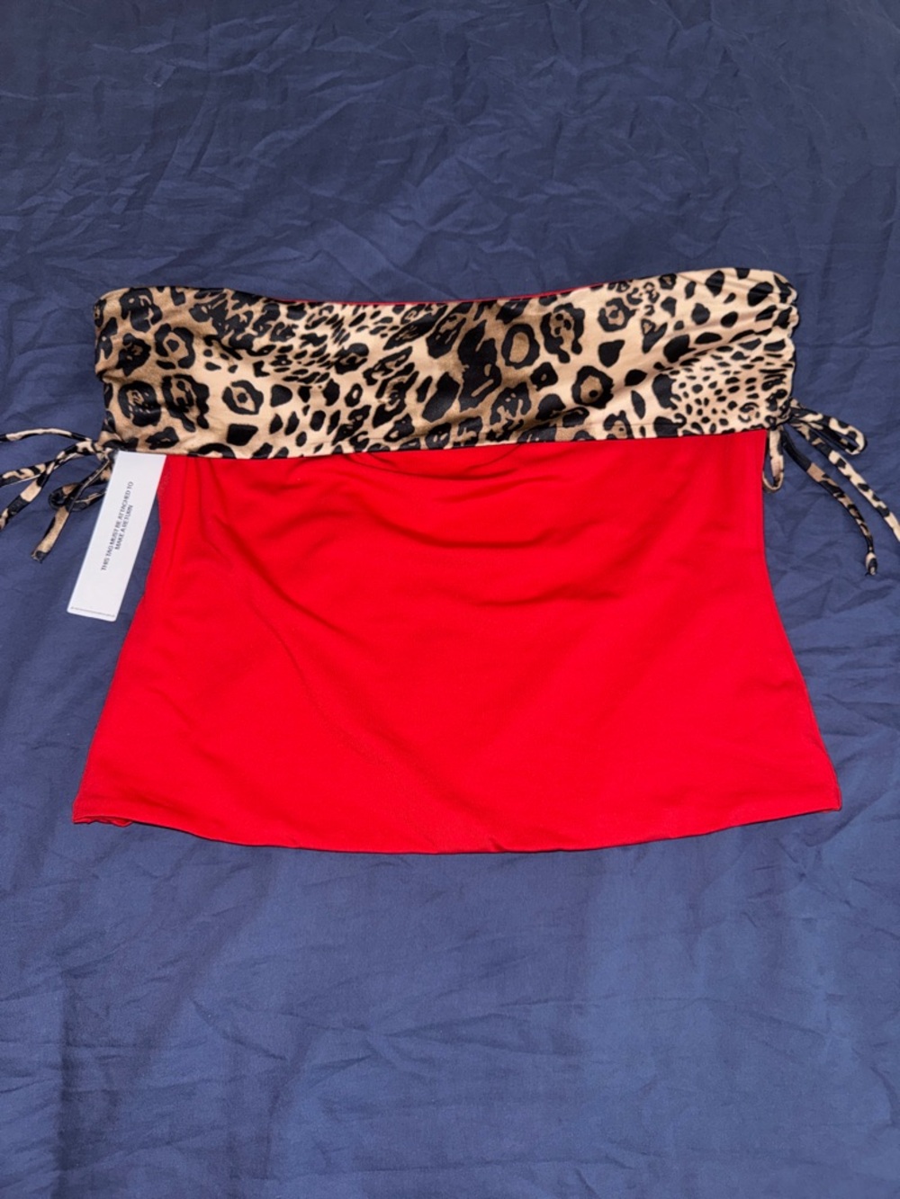 Princess Polly Strapless Red Tube Top with Leopard Trim